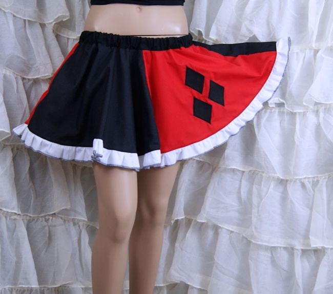 Harley Quinn Black Red Diamonds Circle Skirt Adult ALL Sizes - MTCoffinz