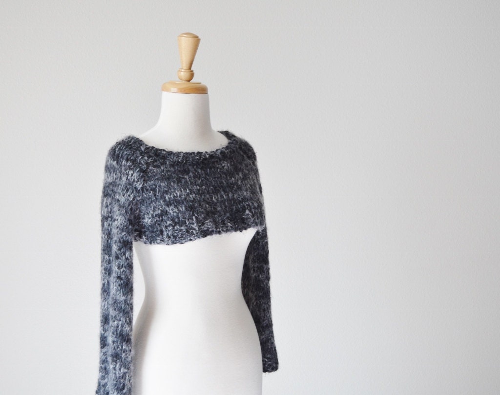 Chalkboard Ghosts Shrug / Cropped Sweater - Women's Hand Knit Raglan Shrug in Dark Slate Grey - Feathery Soft Hand Knit Crop Sweater
