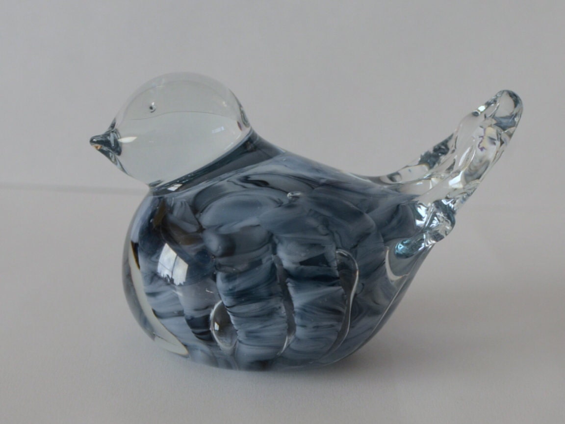 Art Glass Blue Bird Signed Monte Dunlavy Paperweight