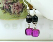 Neon Pink Dangle Earrings / Boho Asymmetrical Beaded Dangle Earrings / Modern Geometric Dangle Earrings