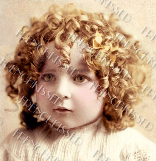 INSTANT Download CURLS Strawberry Blonde Victorian Girl Antique FRENCH postcard scan