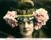 Instant Download EXOTIC Victorian Opera Singer Rhinestone headdress French postcard DIGITAL scan