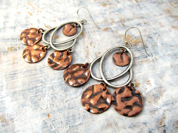 Gypsy Chandelier earrings Silver copper mixed metal earrings Bohemian Jewelry