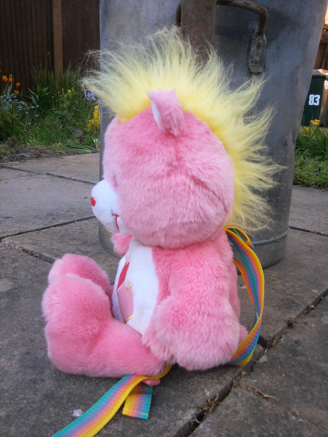 punk CARE BEAR love a lot backpack rucksack mowhawk bear bag teddy cute pink and yellow PURSE bag
