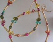 City Girl Loves Summer...Yellow Orange Sapphire Emerald Tourmaline Signature Original Gold Filled Teardrop Hoop Earrings...small