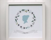 Custom Silhouette Print with Flower Wreath 5" x 7", Personalized Portrait