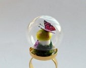Moss Butterfly Mushroom Mini Terrarium Glass Dome Ring