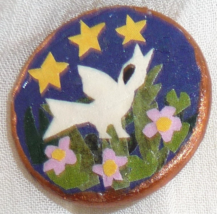 Handmade, original dove pin with flowers and stars