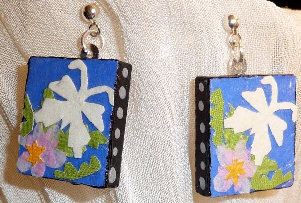 Handmade, original White Butterfly earrings, on scrabble tiles, sterling earring posts