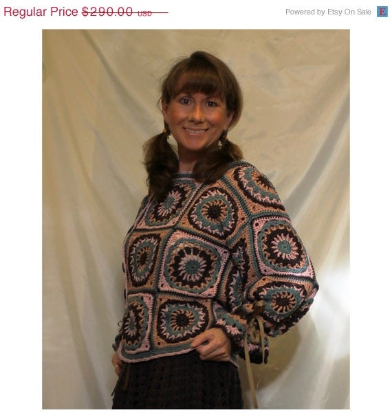 May Sale Hand Crocheted by ME in USA  Asymmetrical Hoodie Cardigan Sweater in Vintage Colors by Annie Briggs - Size M  'Hanna'