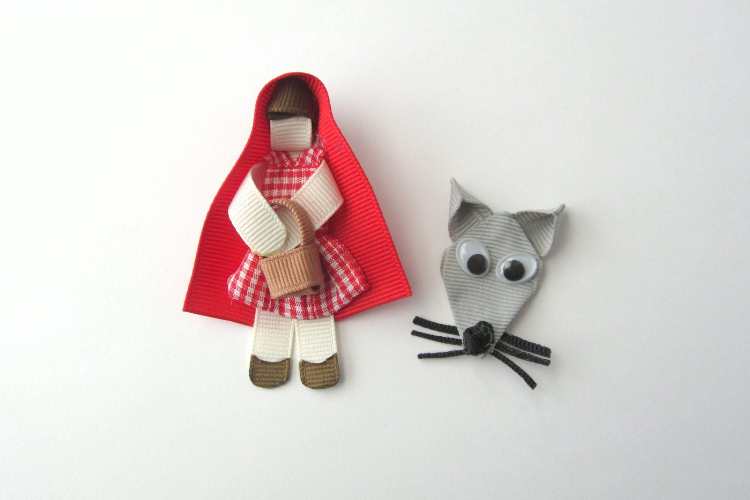 Little Red Riding Hood and Wolf Ribbon Sculpture Hair Clips