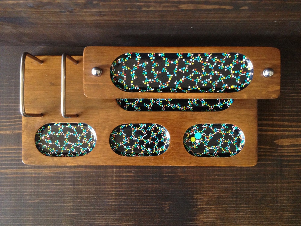 Two Level Desk Organizer : Blue/Green Dots in Black Design
