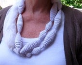 All White Infinity Scarf - White Cotton Gauze with Big White Paper Beads