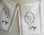 INSPIRATIONAL Quote Screenprint Cotton Linen Kitchen Tea Towel With Birds