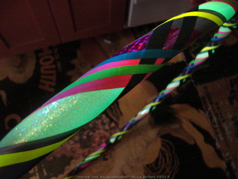 GLITTER & GLOW Hula Hoop - Glow in the dark tape sparkles during the day with an Iridescent sheen - Blacklight reflective neon tape