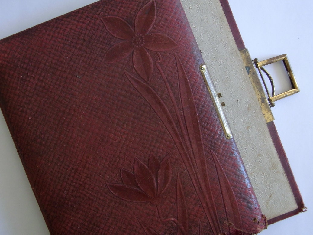 Vintage Photo Album Cover Red with Flowers