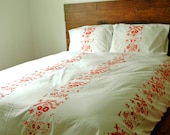 White Cotton Duvet-Queen size with red Dala print