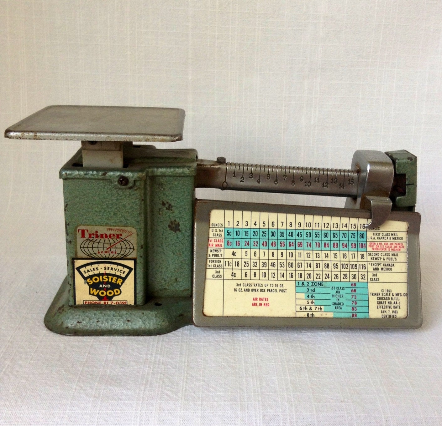vintage green postal scale