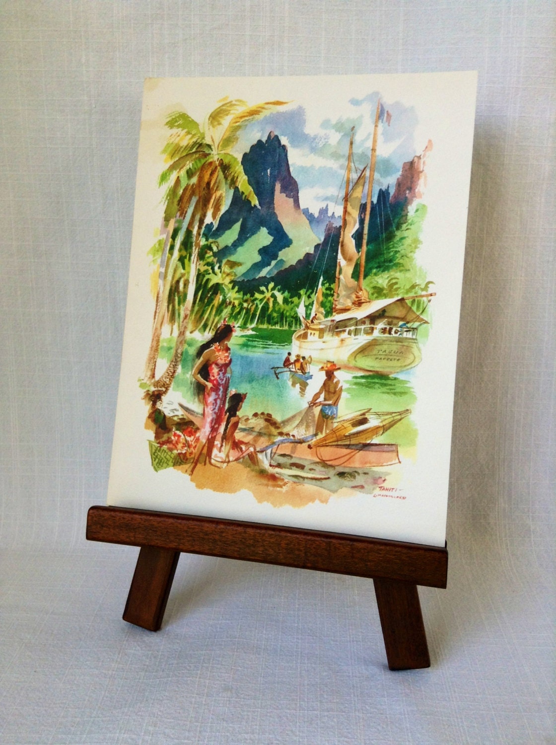 Vintage Tahitian Watercolor Print