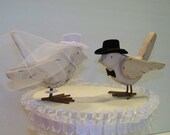 Western Bride and Groom Cake Topper-Wood Birds with Cowboy and Cowgirl Hat