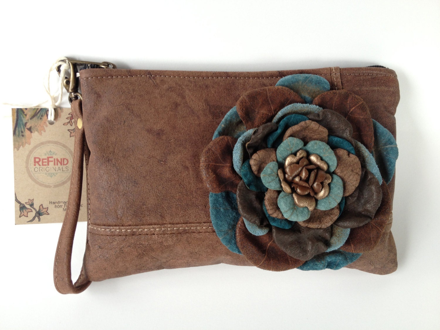 Flower Wristlet in Blues and Browns