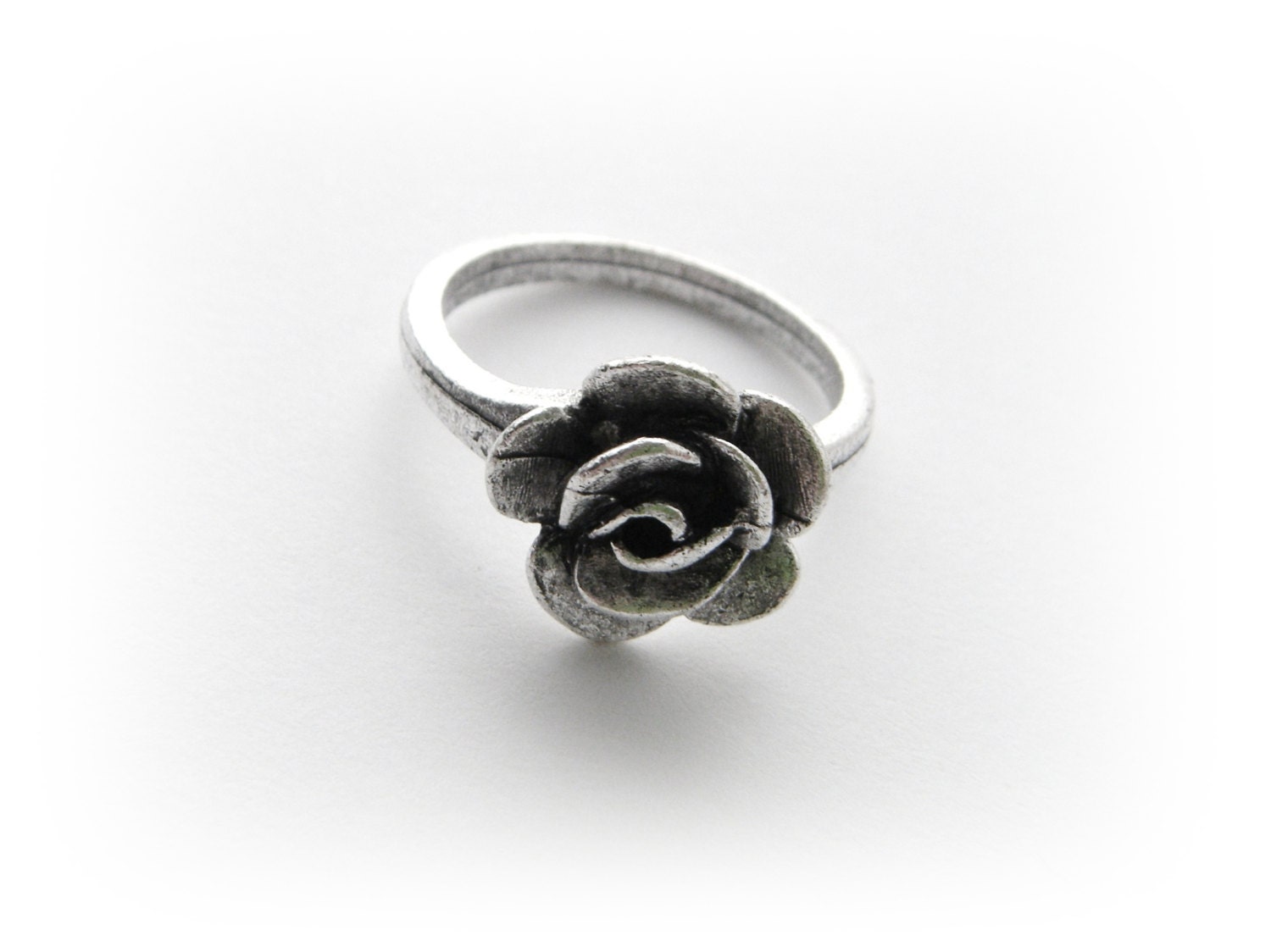 1 - ROSE Flower Ring Band - Size 7 - Antique Silver Ox Brass Jewelry (DK2413)