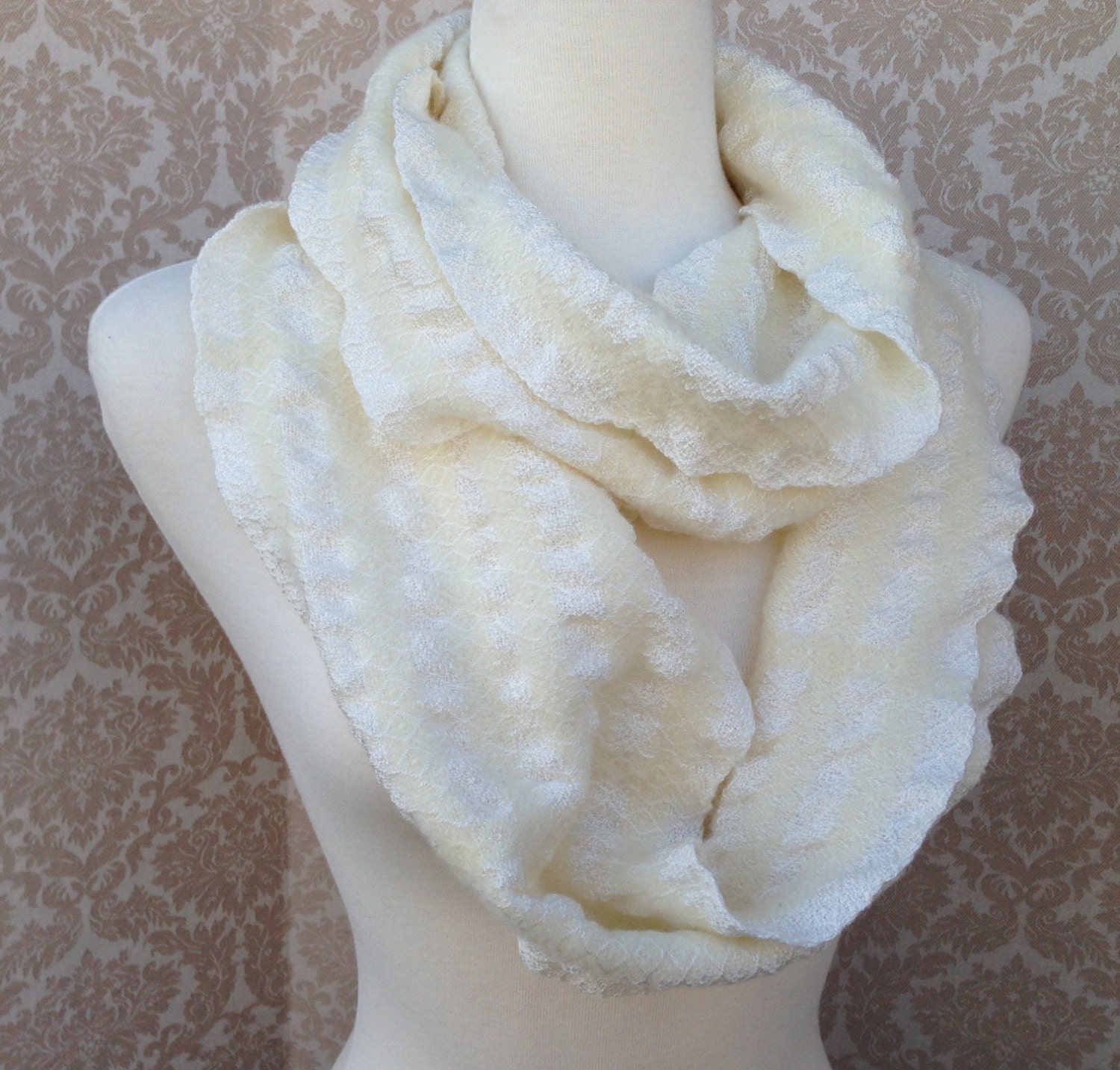 Snow Covered with White Handwoven Infinity Scarf