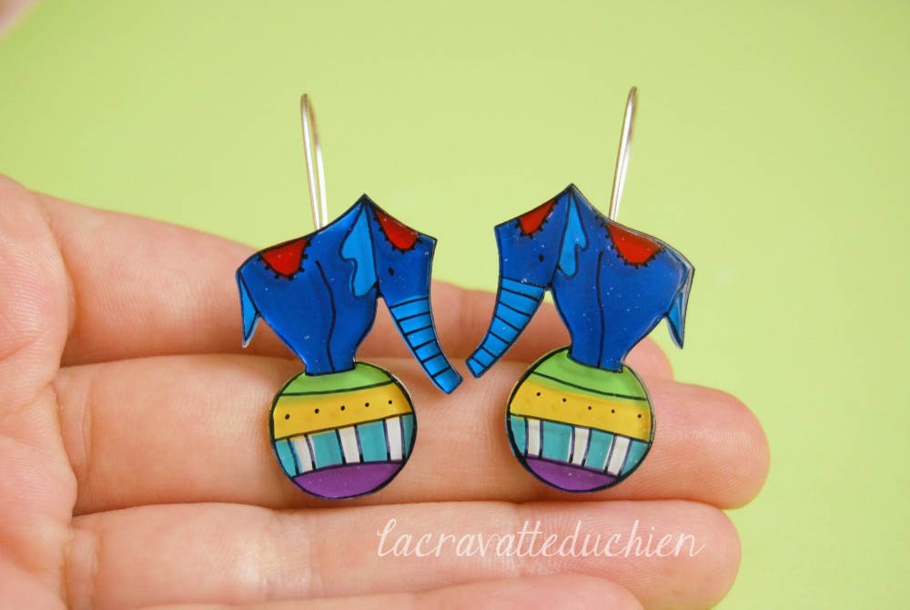 Elephant jewelry, Circus Elephants earrings, Sterling silver hooks earrings