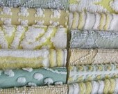 green and  yellow  rosebud /  Vintage Chenille Bedspread squares  20 precut 6 inch squares / precut chenille squares for patchwork quilt