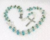 Our Lady of Lourdes Rosary Beads in Sea Blue Faceted Glass by Unbreakable Rosaries