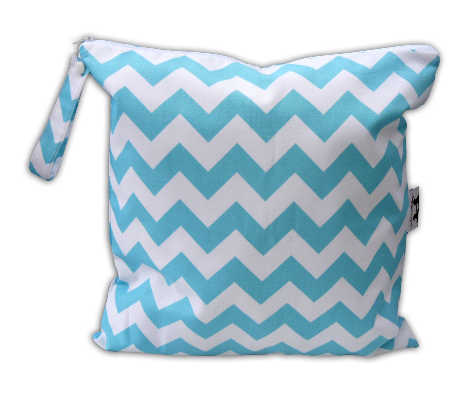 HEAT SEALED and BEST Selling Wet Bags here -Large Wet Bag in Aqua Chevron with Snap Handle