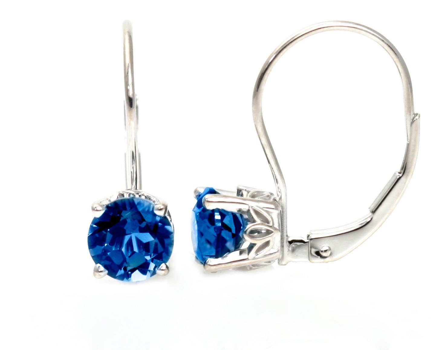 14K Blue Sapphire Earrings 6mm Sapphire Studs September Birthstone Stud Earrings Lever Back Leverback 14K White or Yellow Gold