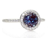 Alexandrite Engagement Ring Diamond Halo Setting Alexandrite Ring Custom 14K White Yellow Rose Gold Bridal Jewelry