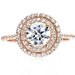 Rose Gold Moissanite Engagement Ring  Double Halo 14K Moissanite Ring Conflict Free Diamond Alternative Custom Bridal Jewelry