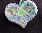 Ceramic Heart Quilt  Ornament