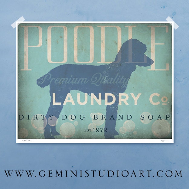 Standard Poodle laundry company laundry room artwork giclee archival signed artists print 12 x 16