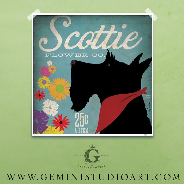 Scottie Flower company artwork original graphic illustration signed archival artists print giclee 12 x 12