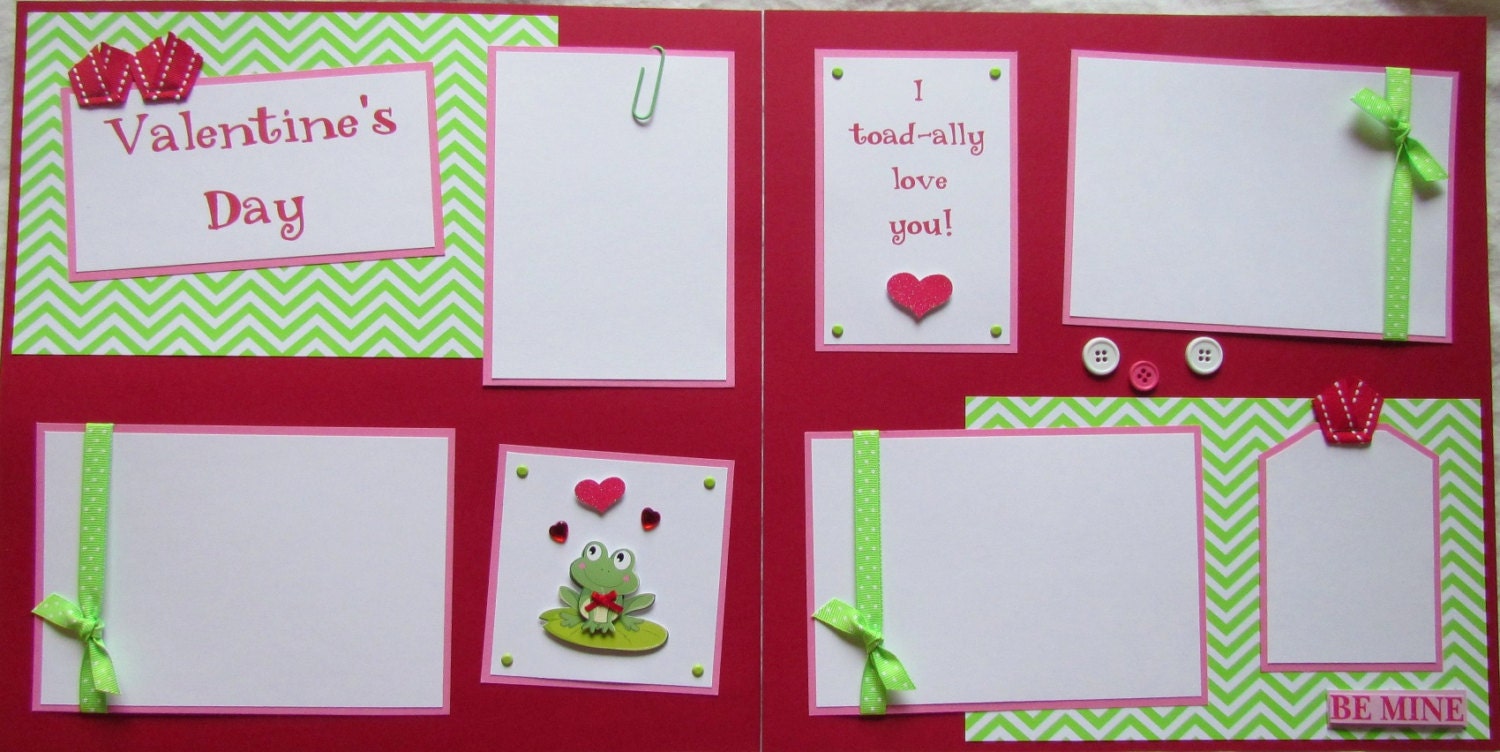 VALENTINE'S DAY 12x12 Premade Scrapbook Pages valentines day - FrOG LoVe
