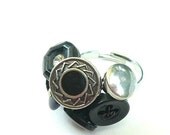 ON SALE Cocktail Ring - Black and Silver Button Cluster Adjustable