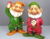 Two Gnomes Figures Figurines 7" Tall Colorful Whimsical Home Decor Circa 1970s Made in Japan Vintage Collectible