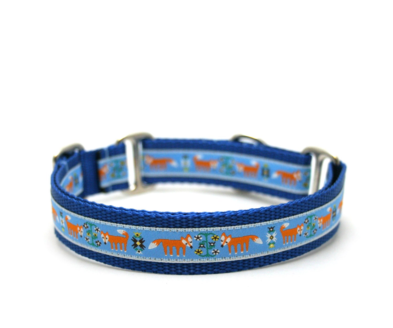 1" dog collar Folk Foxes  martingale or buckle collar