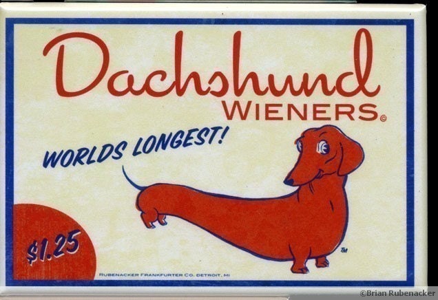 Dachshund hotdog wiener label magnet dog art