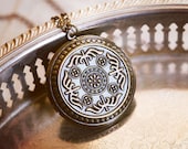 Large locket necklace with crescent moon and peacock feather - Ottoman princess