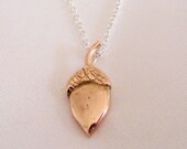 New Solid Rose Gold Acorn on a Silver Chain, British jeweller, UK custom made, red, pink,