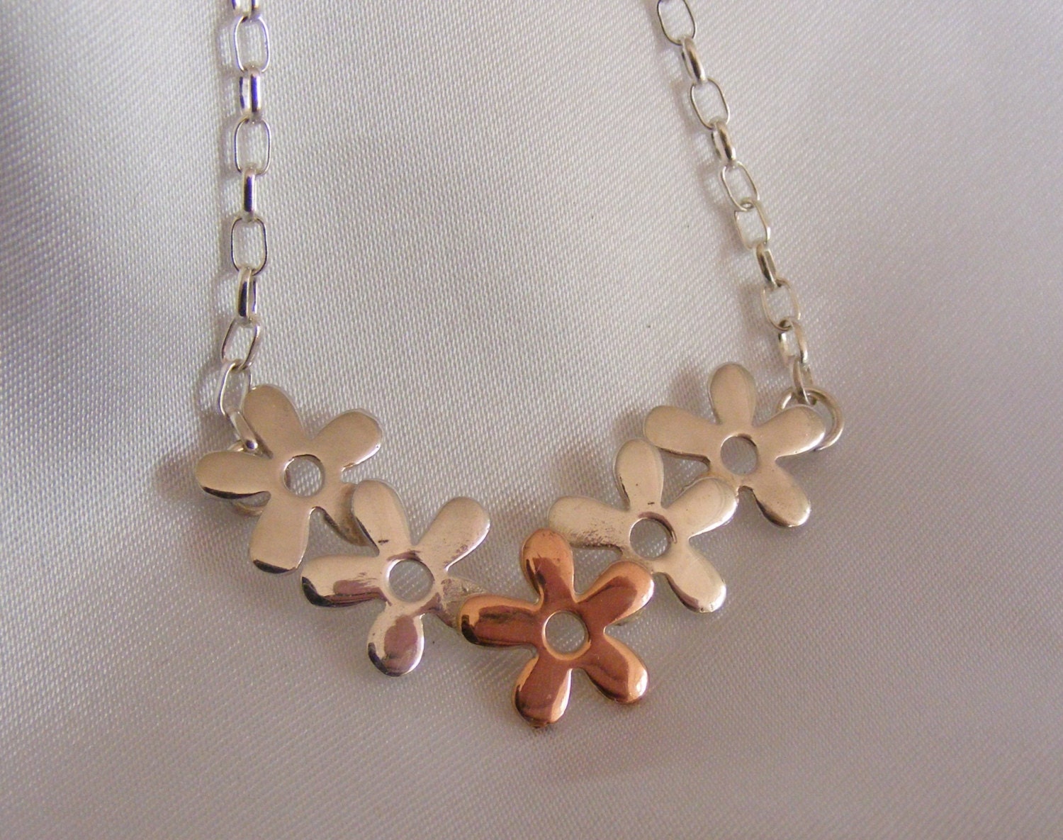 Silver and Rose Gold Flower Necklace