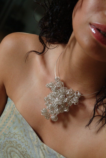 SALE: Silver Cluster Waterfall Necklace, wire wrapped necklace, sterling silver