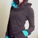 extra long sleeved hooded top Cement Grey with Turquoise Blue