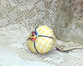 Yellow Check Pincushion Ring Recycled Bottle Cap Pin Sharpening Cushion Blue