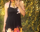 Romantic black Halter summer dress with an amazing  floral print