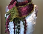 Crochet Scarf Magnificent Magenta Chartreuse Lime Peony Garden, Vine and Berries